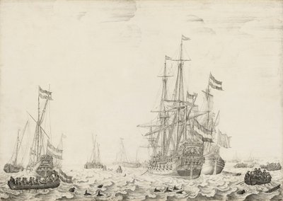 Dutch Ships Near the Coast, Early 1650s by Willem van de Velde